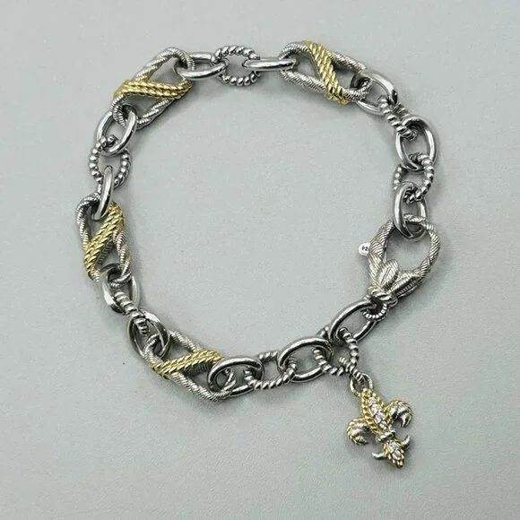 Judith Ripka FLEUR DE LIS Bracelet Sterling Silver & 14k Gold - Picture 5 of 8